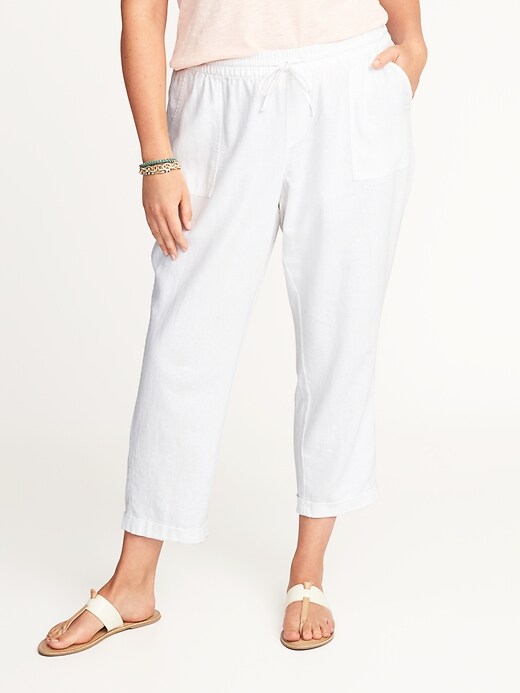 View large product image 1 of 3. Plus-Size Linen-Blend Cropped Soft Pants
