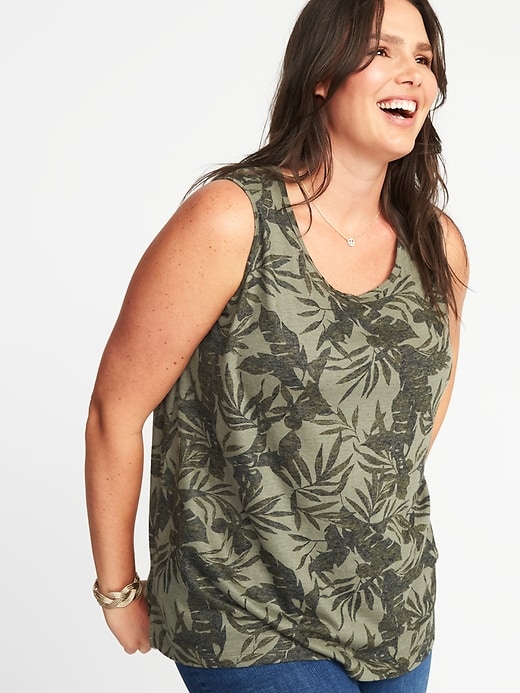 View large product image 1 of 1. Plus-Size Linen-Blend Tie-Back Tank