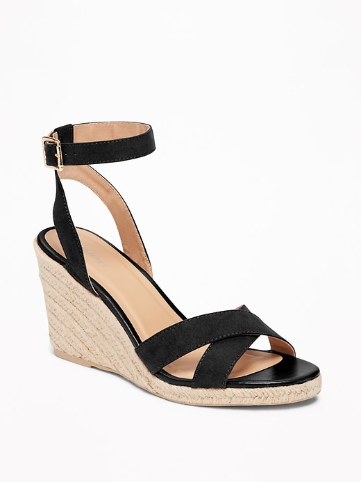 View large product image 1 of 1. Sueded Cross-Strap Espadrille Wedges for Women