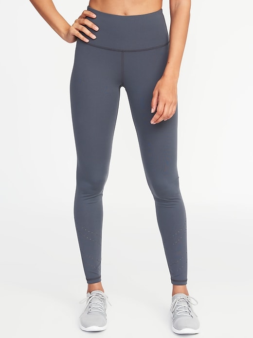 High-Rise 7/8-Length Laser-Cut Compression Leggings for Women | Old Navy