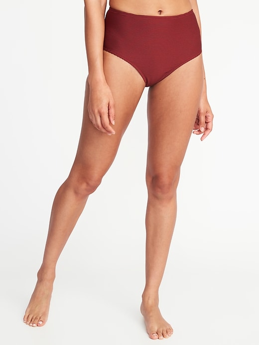 View large product image 1 of 1. Mid-Rise Textured-Stripe Swim Bottoms for Women