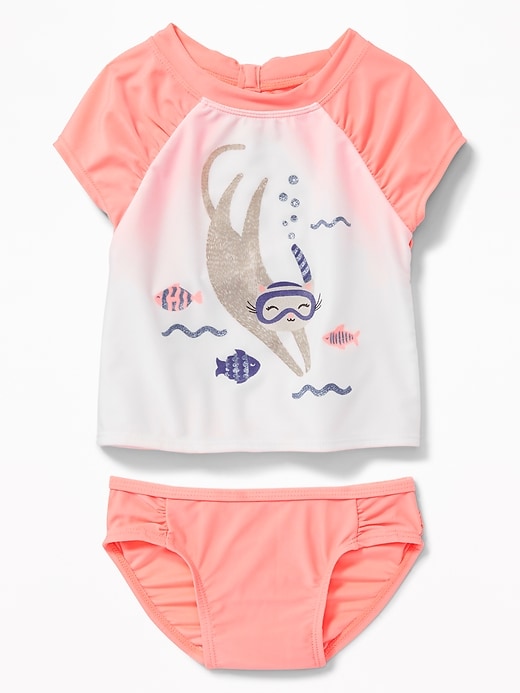 View large product image 1 of 2. Snorkel-Kitty Graphic Rashguard Swim Set for Toddler Girls