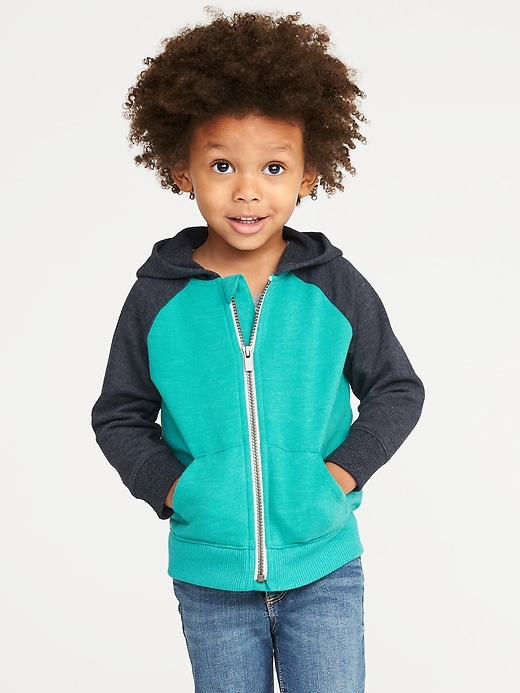 View large product image 1 of 4. Color-Blocked Raglan-Sleeve Zip Hoodie for Toddler Boys