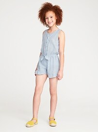 View large product image 3 of 3. Gingham Cinched-Waist Romper for Girls