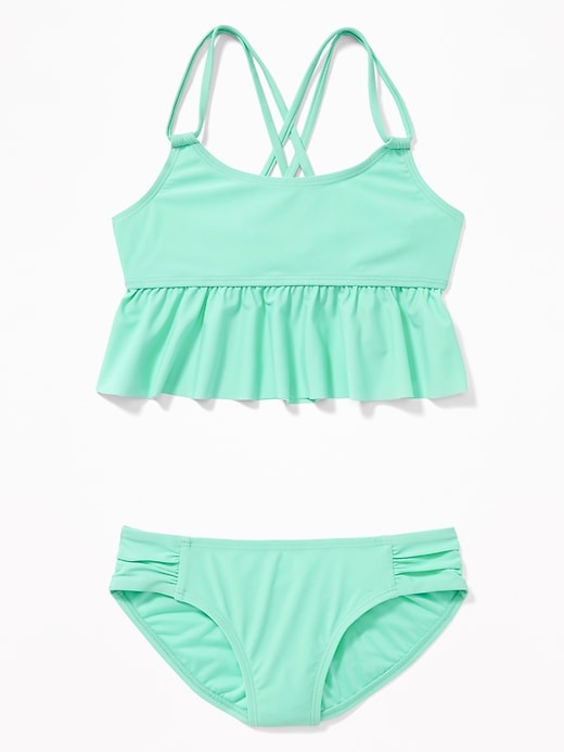View large product image 1 of 2. Double-Strap Peplum Tankini for Girls