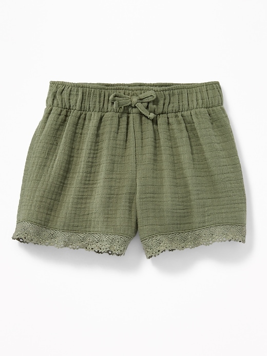 View large product image 1 of 1. Crochet-Trim Crinkle-Dobby Shorts for Toddler Girls