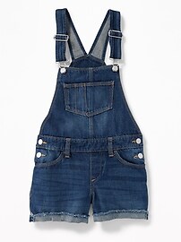 View large product image 3 of 3. Raw-Edge Denim Shortalls for Girls