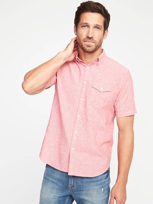 Image number 1 showing, Regular-Fit Linen-Blend Pocket Shirt