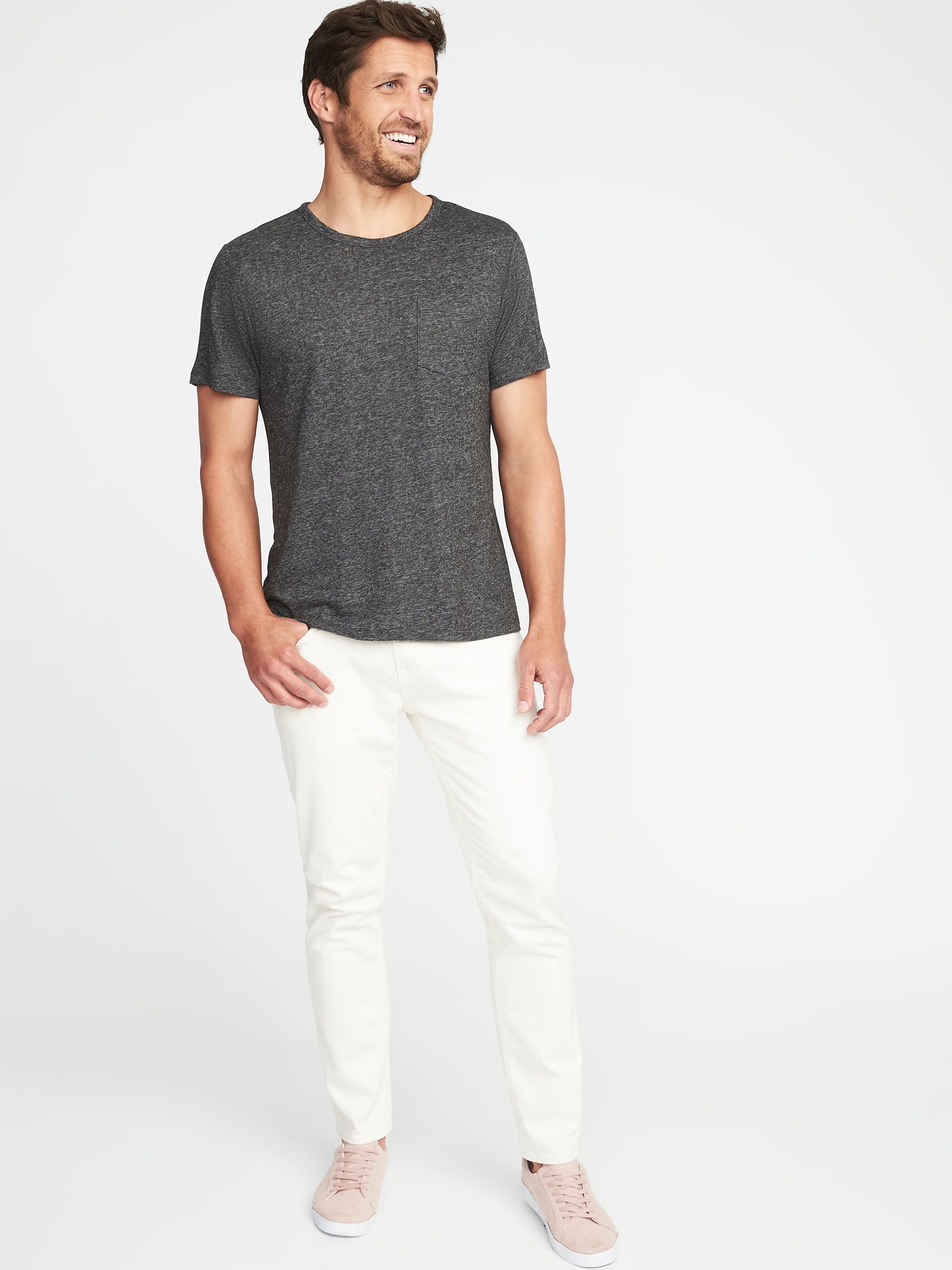 Linen-Blend Crew-Neck Pocket Tee | Old Navy