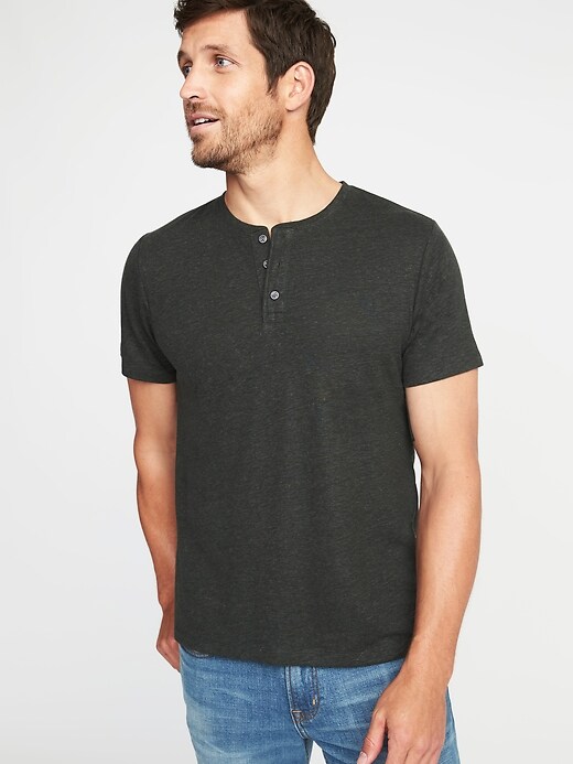 View large product image 1 of 1. Linen-Blend Henley