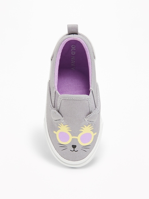 View large product image 2 of 4. Kitty Critter Canvas Slip-Ons For Toddler Girls