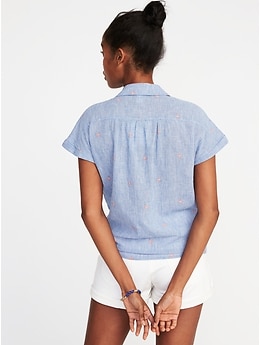 Relaxed Tie-Front Linen-Blend Shirt for Women | Old Navy