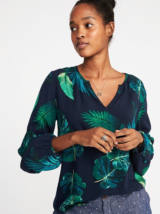 Image number 4 showing, Relaxed Split-Neck Blouse for Women