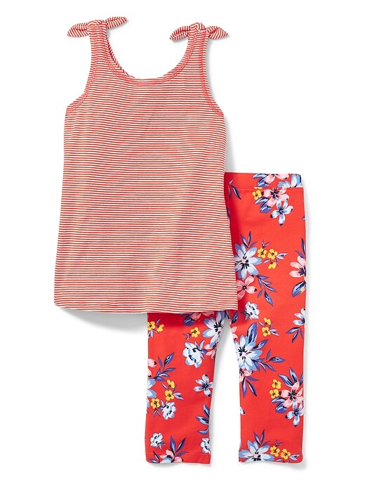 View large product image 2 of 3. Striped Swing Tunic and Floral Leggings Set for Toddler Girls