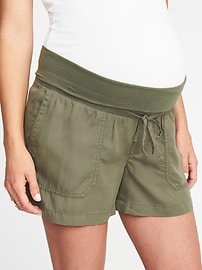 View large product image 3 of 3. Maternity Rollover-Waist Soft Utility Shorts (4")