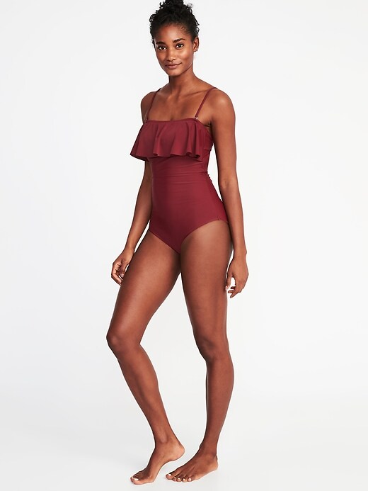 Image number 3 showing, Ruffled Square-Neck Bandeau Swimsuit for Women