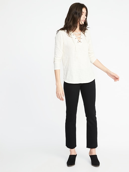 Image number 3 showing, Relaxed Lace-Up Mariner-Knit Top for Women