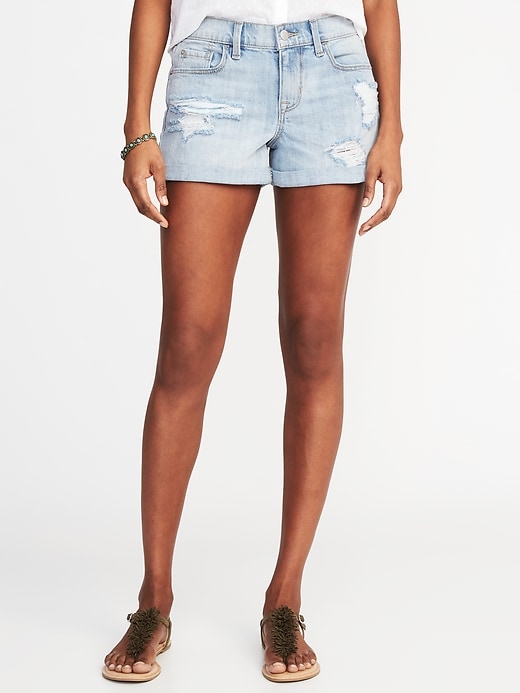 View large product image 1 of 2. Boyfriend Distressed Denim Shorts for Women (3")