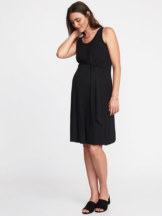 View large product image 1 of 1. Maternity Sleeveless Tie-Belt Shift Dress