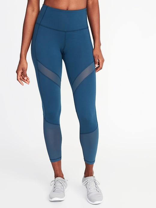 View large product image 1 of 1. High-Rise Mesh-Trim 7/8-Length Elevate Compression Leggings for Women