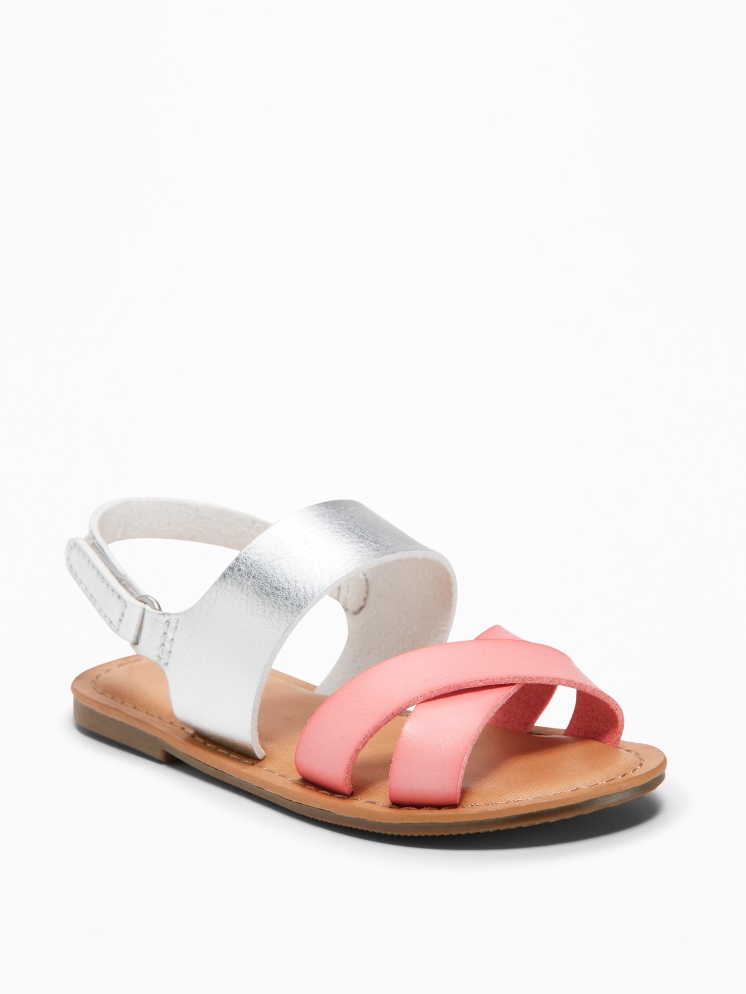 Color-Blocked Faux-Leather Cross-Strap Sandals for Toddler Girls