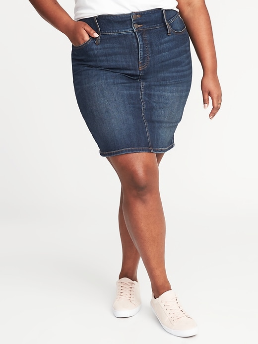 View large product image 1 of 3. High-Waisted Secret-Slim Pockets Plus-Size Jean Pencil Skirt
