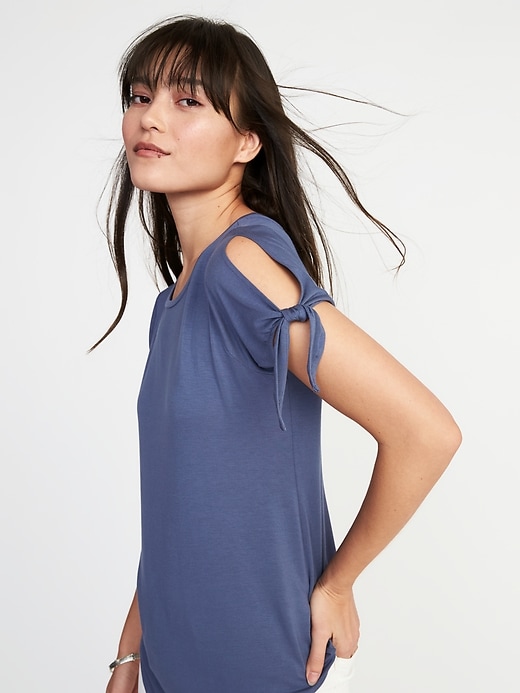 Image number 4 showing, Relaxed Tie-Sleeve Jersey Top for Women