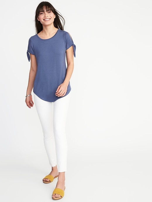 Image number 3 showing, Relaxed Tie-Sleeve Jersey Top for Women