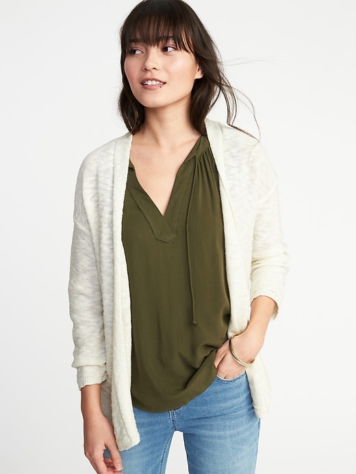 Image number 1 showing, Textured-Knit Open-Front Sweater for Women