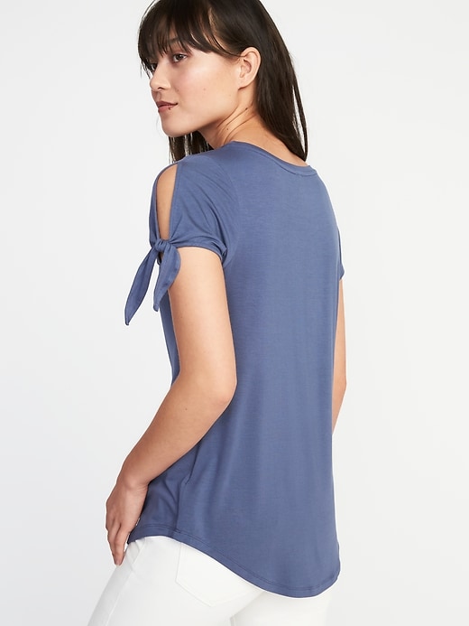 Image number 2 showing, Relaxed Tie-Sleeve Jersey Top for Women