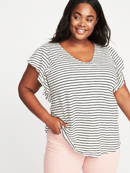 View large product image 1 of 1. Plus-Size Ruffle-Trim U-Neck Top