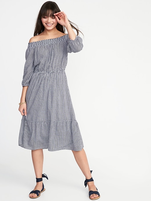Image number 1 showing, Waist-Defined Off-the-Shoulder Midi for Women