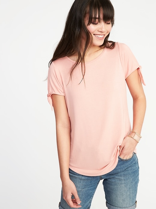 View large product image 1 of 1. Relaxed Tie-Sleeve Jersey Top for Women