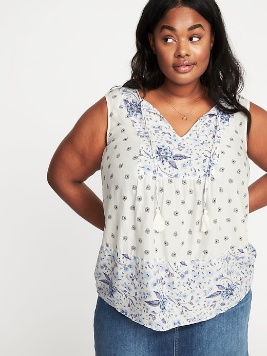 View large product image 1 of 1. Mixed-Print Plus-Size Sleeveless Blouse