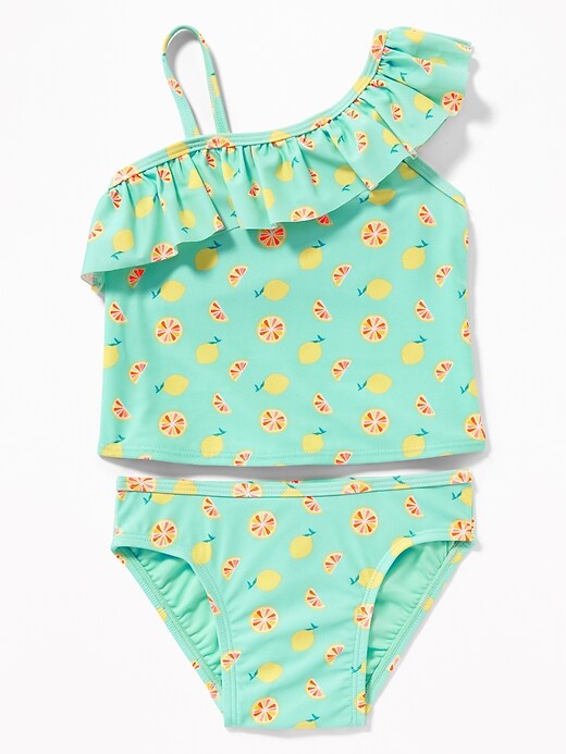 View large product image 1 of 2. One-Shoulder Lemon-Print Tankini for Toddler Girls