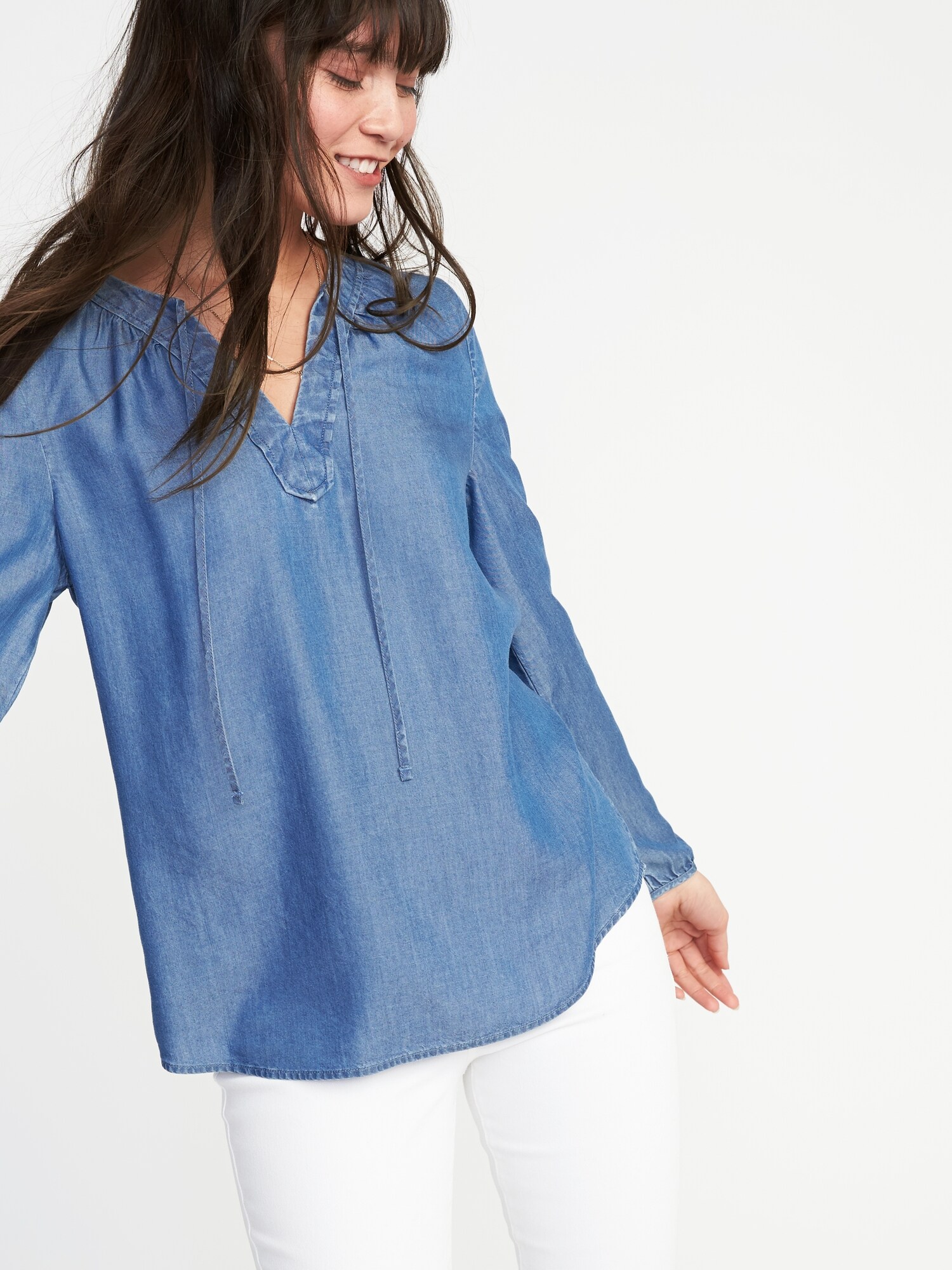 Relaxed Tie-Neck Tencel® Top for Women | Old Navy