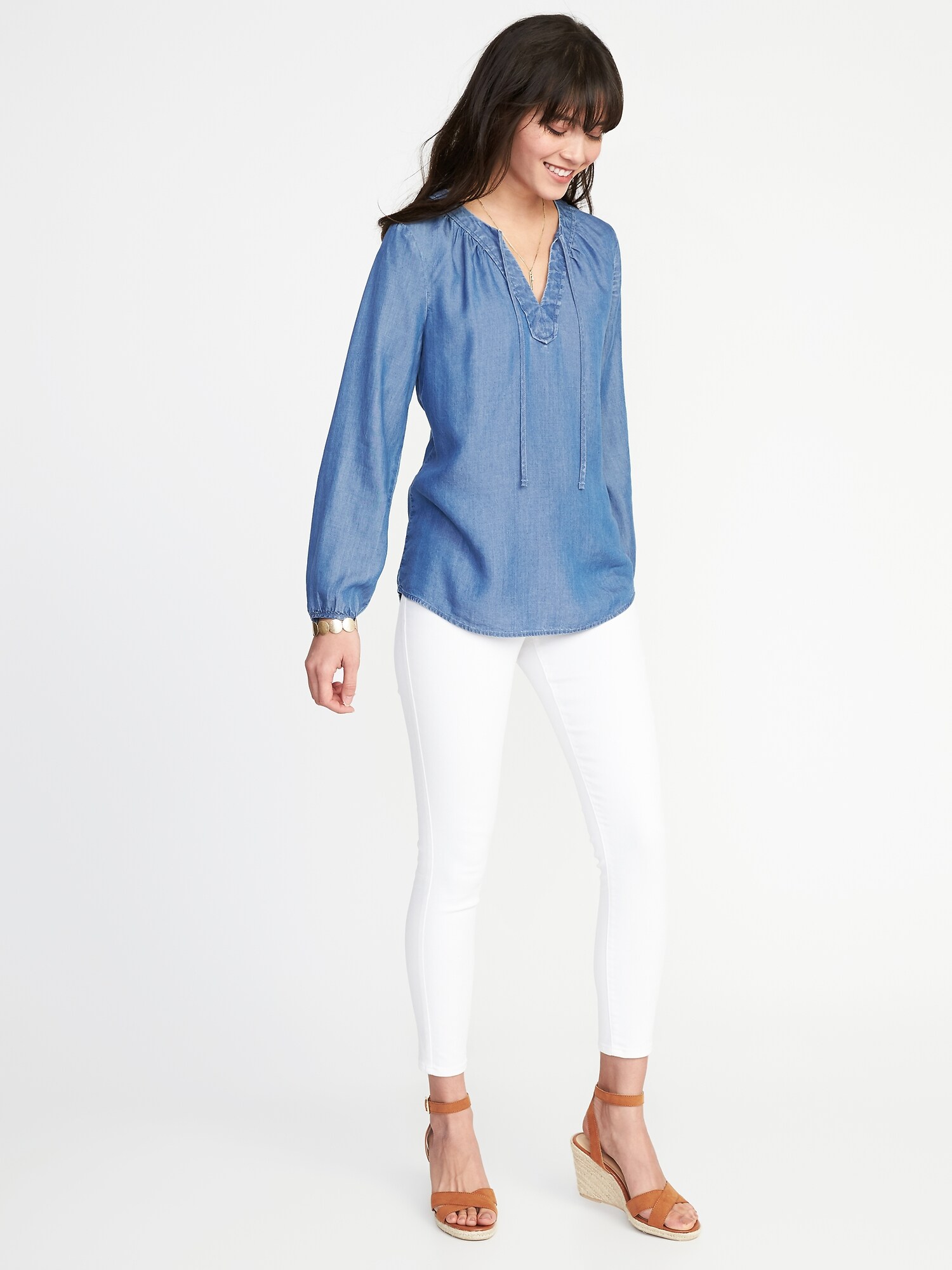 Relaxed Tie-Neck Tencel® Top for Women | Old Navy