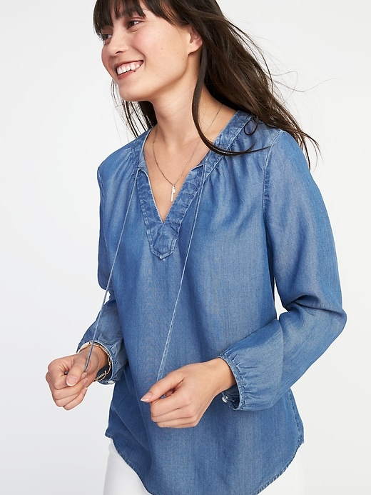 Relaxed Tie-Neck Tencel® Top for Women | Old Navy