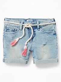 View large product image 3 of 3. Belted Distressed Denim Midi Shorts for Girls