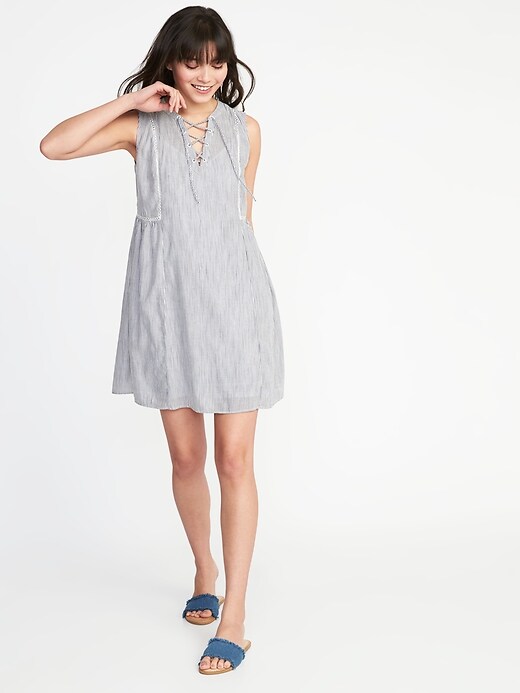 Image number 1 showing, Sleeveless Lace-Up Swing Dress for Women