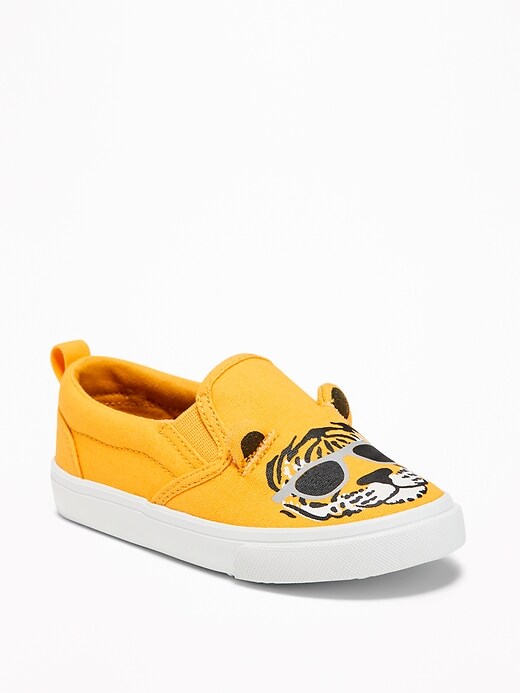 View large product image 1 of 4. Tiger-Graphic Canvas Slip-Ons For Toddler Boys