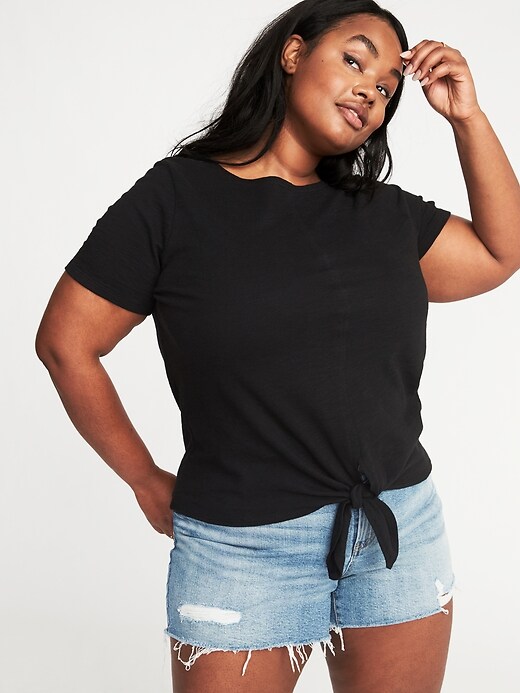 View large product image 1 of 1. Relaxed Plus-Size Tie-Hem Top
