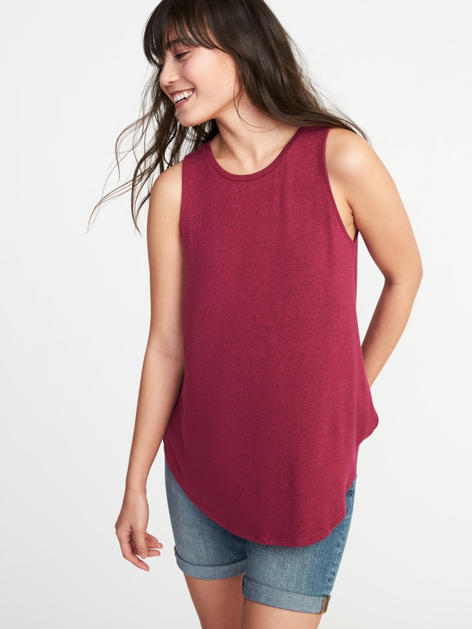 Old Navy Womens Luxe Soft-spun High-neck Swing Tank For Women Plum Tonic  Size Xs