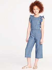 View large product image 3 of 3. Chambray Cinched-Waist Utility Jumpsuit for Girls