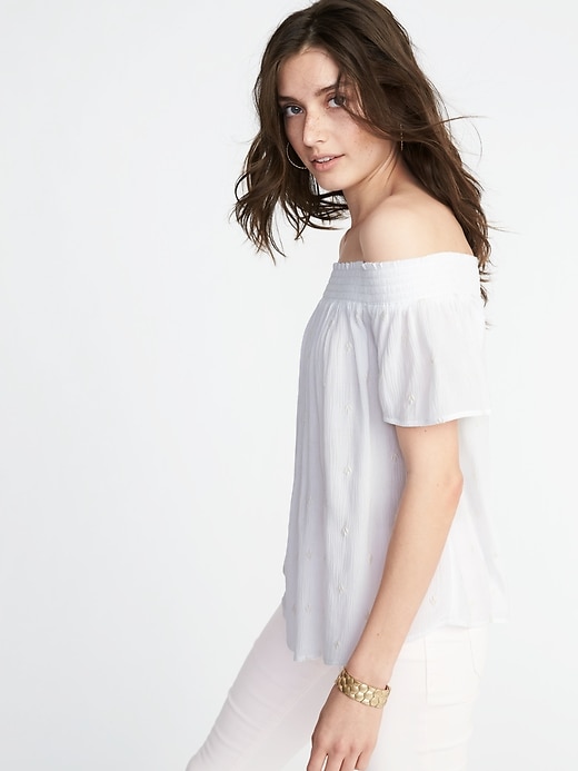 Image number 4 showing, Relaxed Off-the-Shoulder Smocked Top for Women