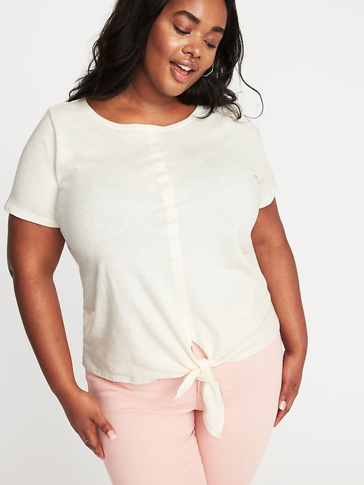 View large product image 1 of 1. Relaxed Plus-Size Tie-Hem Top