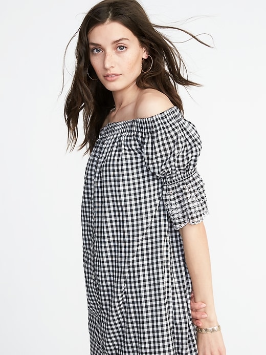 Image number 4 showing, Off-the-Shoulder Button-Front Gingham Dress for Women