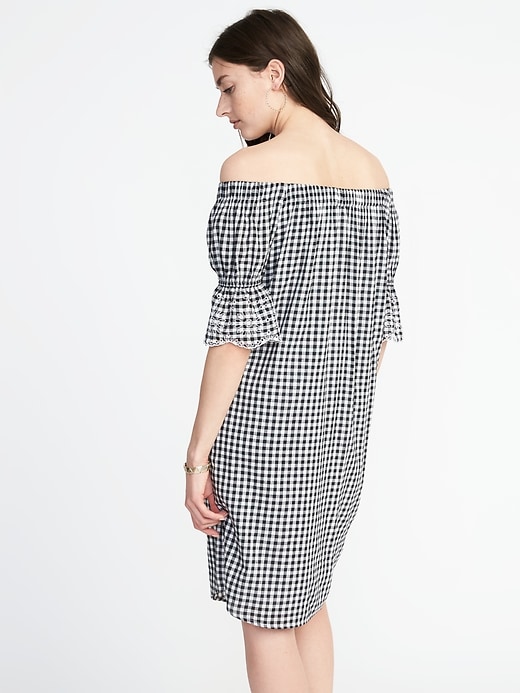 Image number 2 showing, Off-the-Shoulder Button-Front Gingham Dress for Women