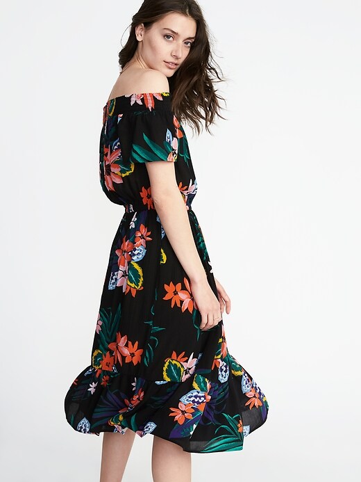 Image number 4 showing, Waist-Defined Off-the-Shoulder Crinkle-Gauze Midi Dress for Women
