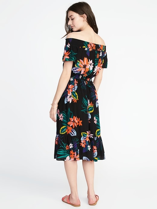 Image number 2 showing, Waist-Defined Off-the-Shoulder Crinkle-Gauze Midi Dress for Women